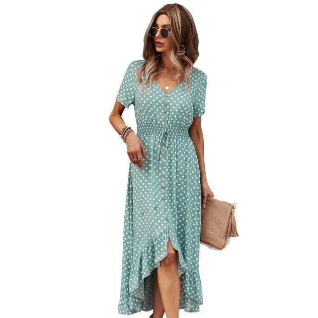 Fashion Elegant Boho Short Sleeve Polka Dot Long Dresses Women Beach Party Vintage Fashion Dresses