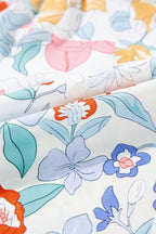 Boho Flower Print Frill Neck Puff Sleeve Blouse