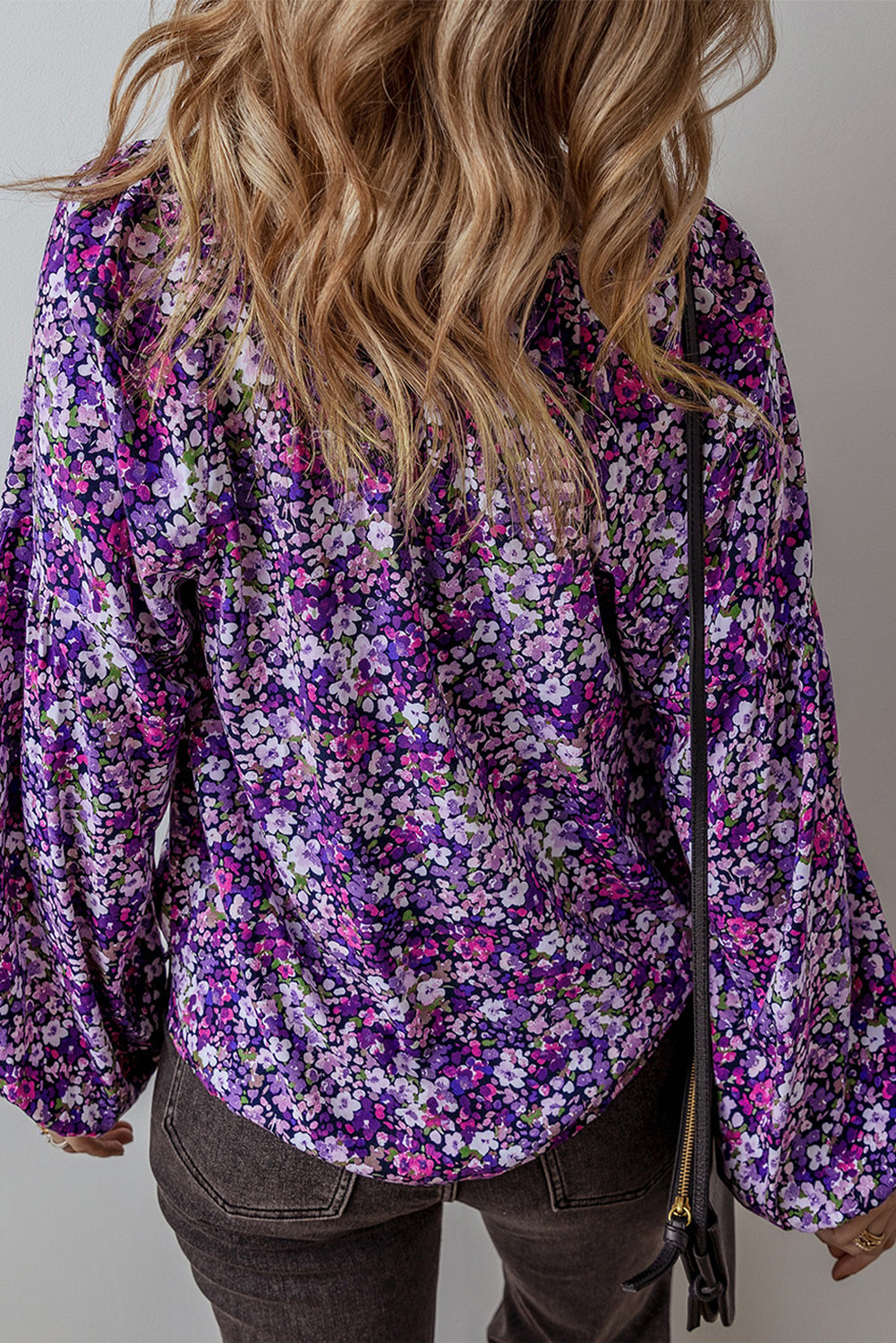Boho Flower V-Neck Bubble Sleeve Top