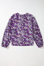 Boho Flower V-Neck Bubble Sleeve Top