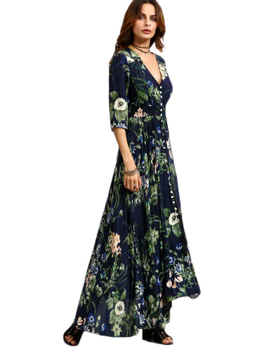 Bohemian Vintage Print Maxi Dress