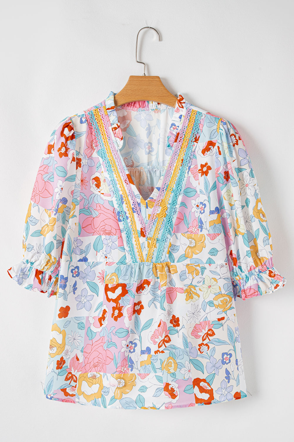 Solana Boho Flower Half Puff Sleeve Blouse
