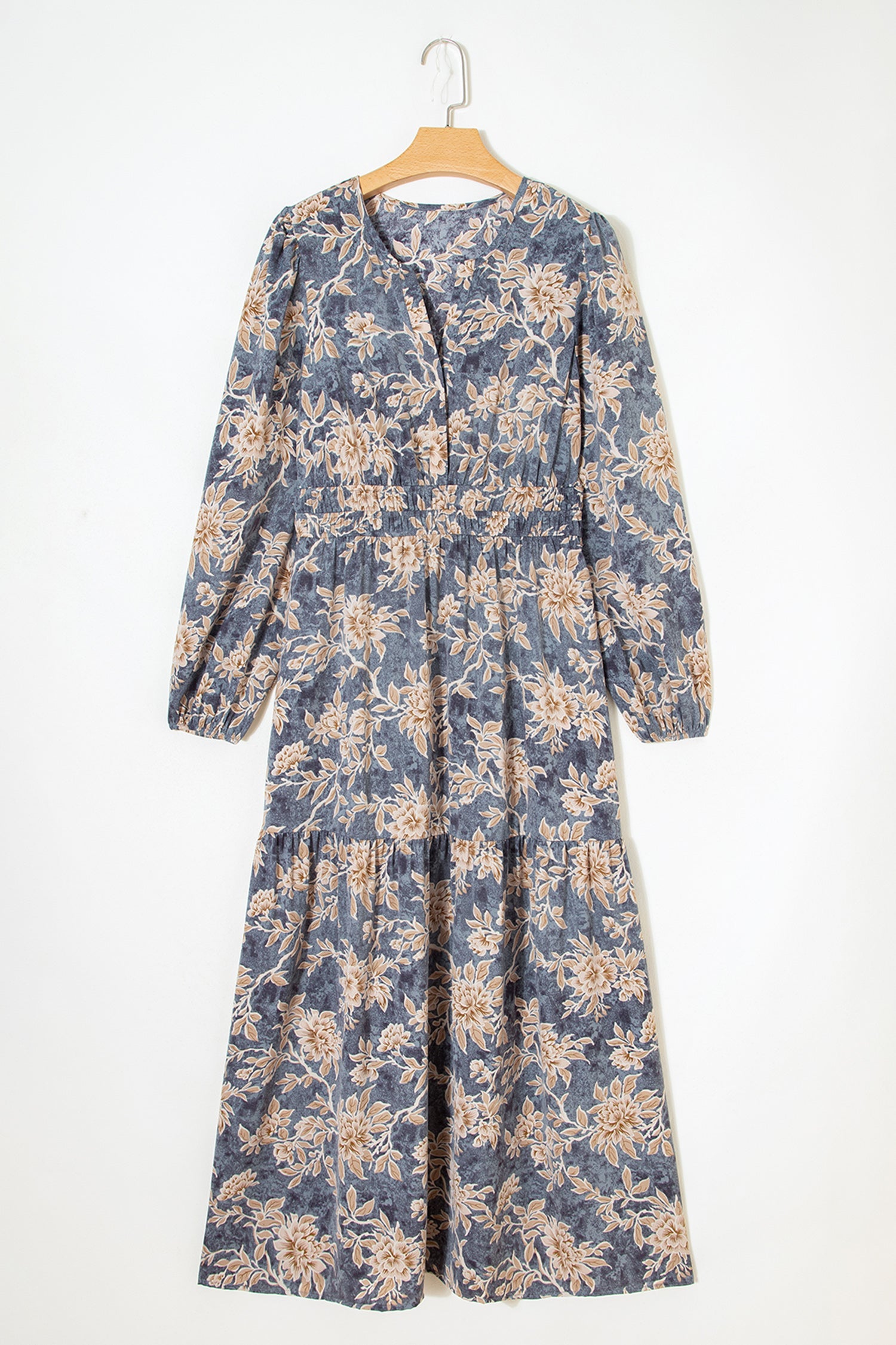 Floral Smock High Waist Long Sleeve Dress