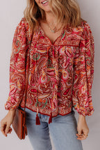 Quinn Paisley Tassel Tie Puff Sleeve Boho Blouse