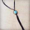 **Brown Boho Leather Necklace w/ Large Turquoise Chunky Pendant 261m