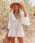 2022 Summer Boho Women Mini Dress Loose White Lace Short Tunic Beach Vacation Holiday Clothing Vestidos Mujer Casual