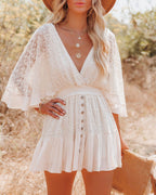 2022 Summer Boho Women Mini Dress Loose White Lace Short Tunic Beach Vacation Holiday Clothing Vestidos Mujer Casual