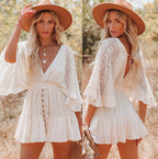 2022 Summer Boho Women Mini Dress Loose White Lace Short Tunic Beach Vacation Holiday Clothing Vestidos Mujer Casual