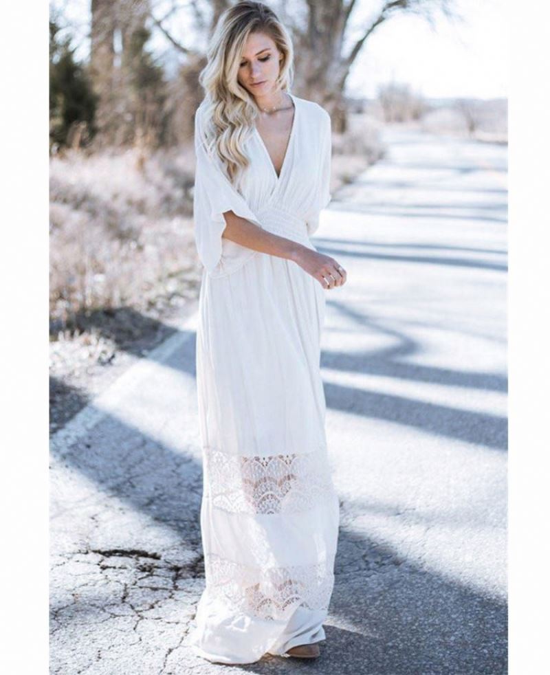 Clothing Long Sleeve Beach Bohemian Dresses Ladies O Neck Floral Maxi Casual Boho Dress With Kimono Sleeve