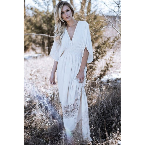 Clothing Long Sleeve Beach Bohemian Dresses Ladies O Neck Floral Maxi Casual Boho Dress With Kimono Sleeve