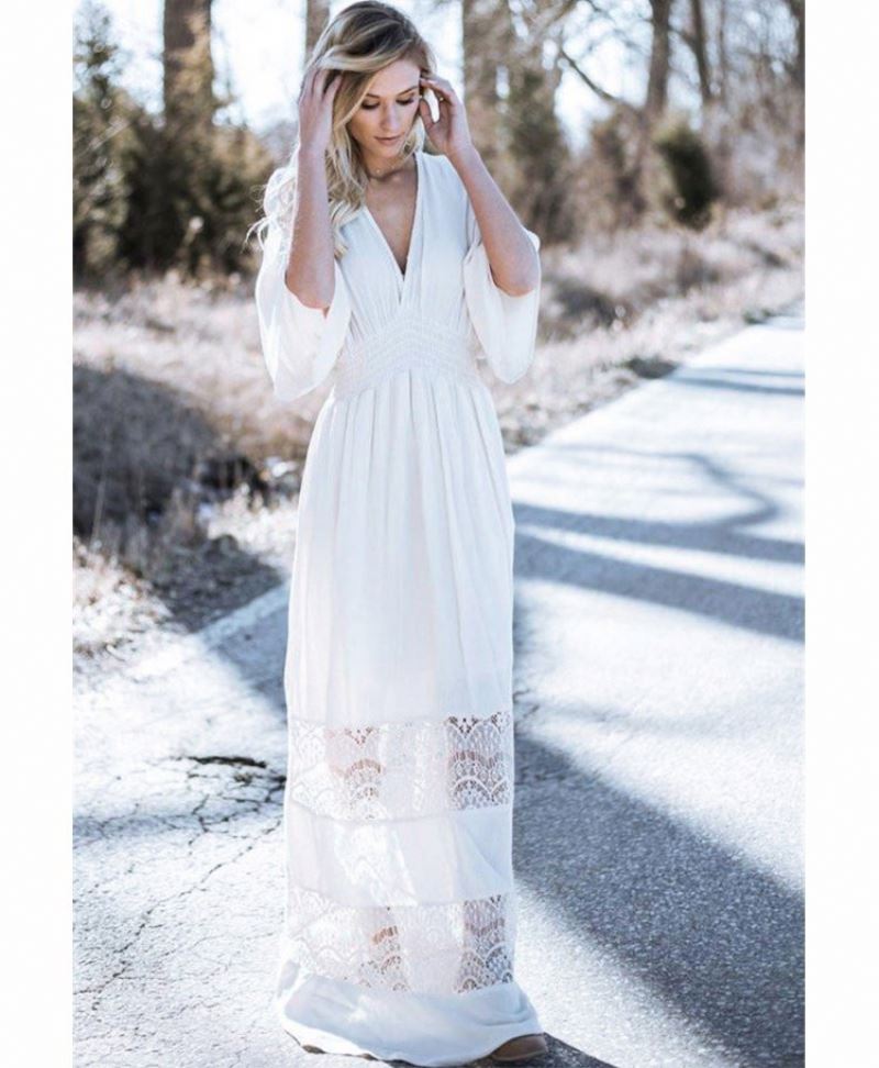 Clothing Long Sleeve Beach Bohemian Dresses Ladies O Neck Floral Maxi Casual Boho Dress With Kimono Sleeve