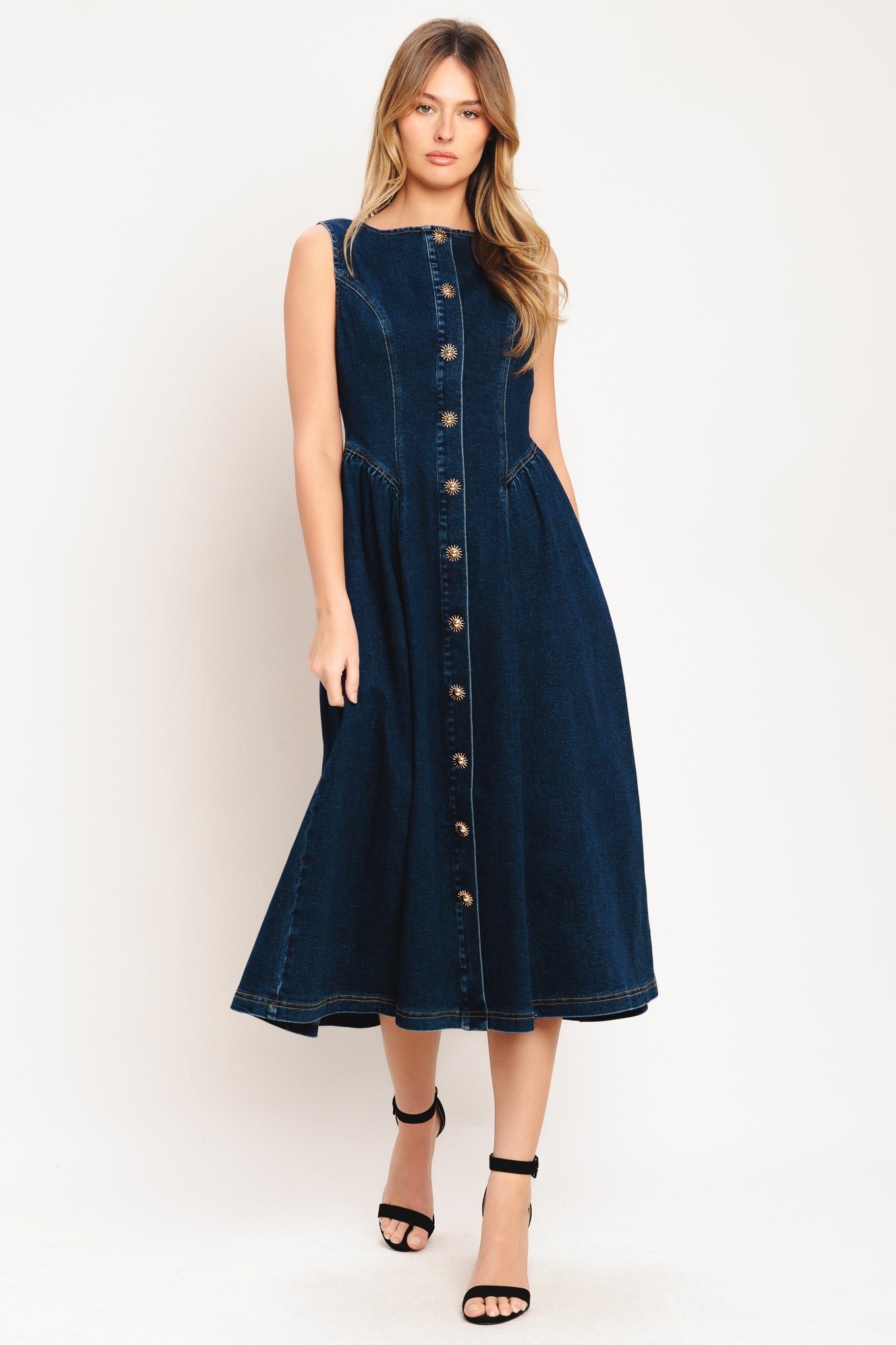 EFFORTLESS POLISH DENIM MIDI DRESS