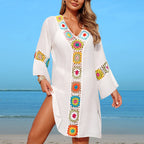 Beach Cover up Arrival Mosaic Floral Beach Dress Cloth Floral Seaside Vacation Sun Protection Blouse for Women
