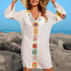 Beach Cover up Arrival Mosaic Floral Beach Dress Cloth Floral Seaside Vacation Sun Protection Blouse for Women