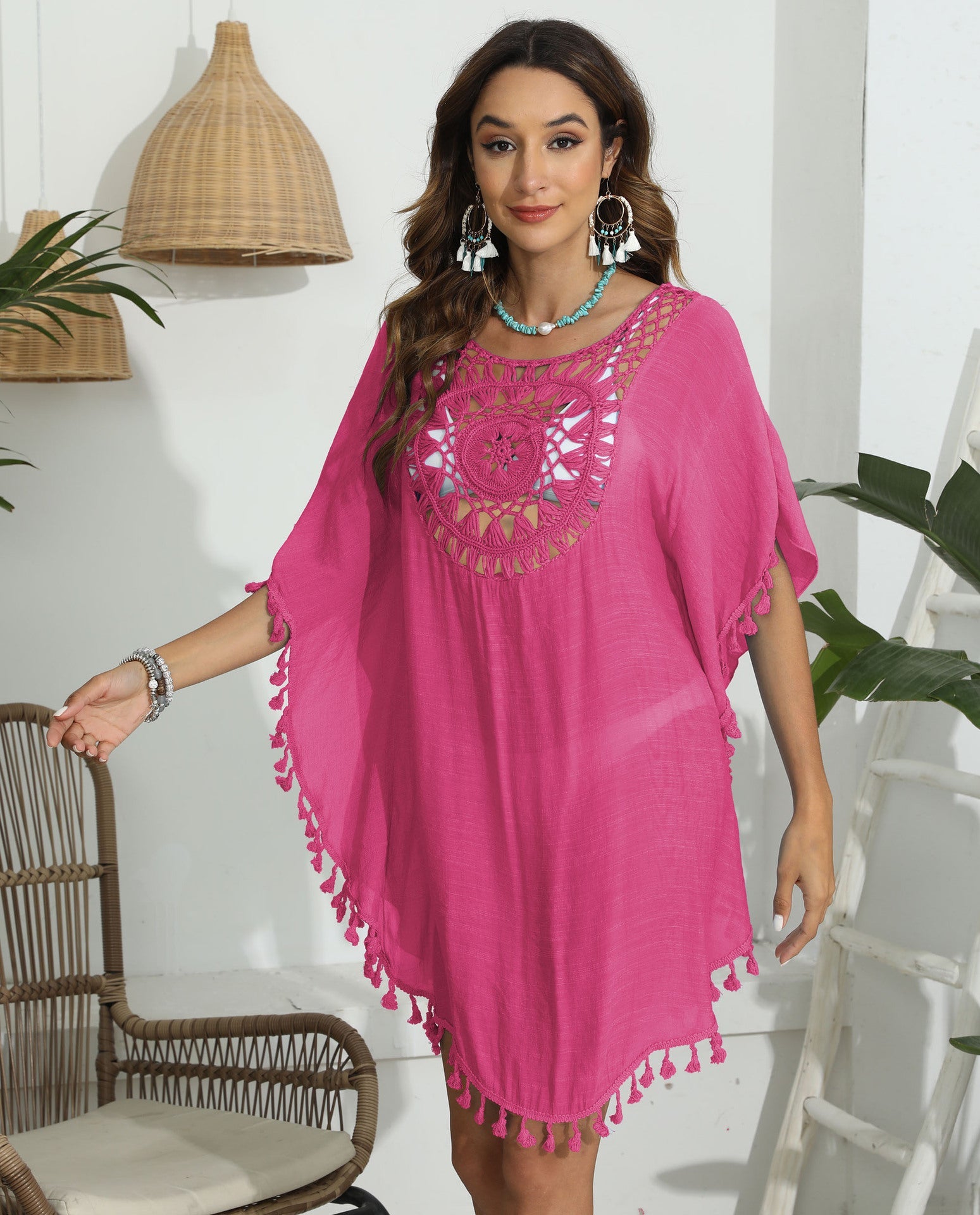 Women Ruffled Dress Women Clothing Hand Crocheting Stitching Tassel Beach Beach Cover Up