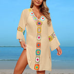 Beach Cover up Arrival Mosaic Floral Beach Dress Cloth Floral Seaside Vacation Sun Protection Blouse for Women