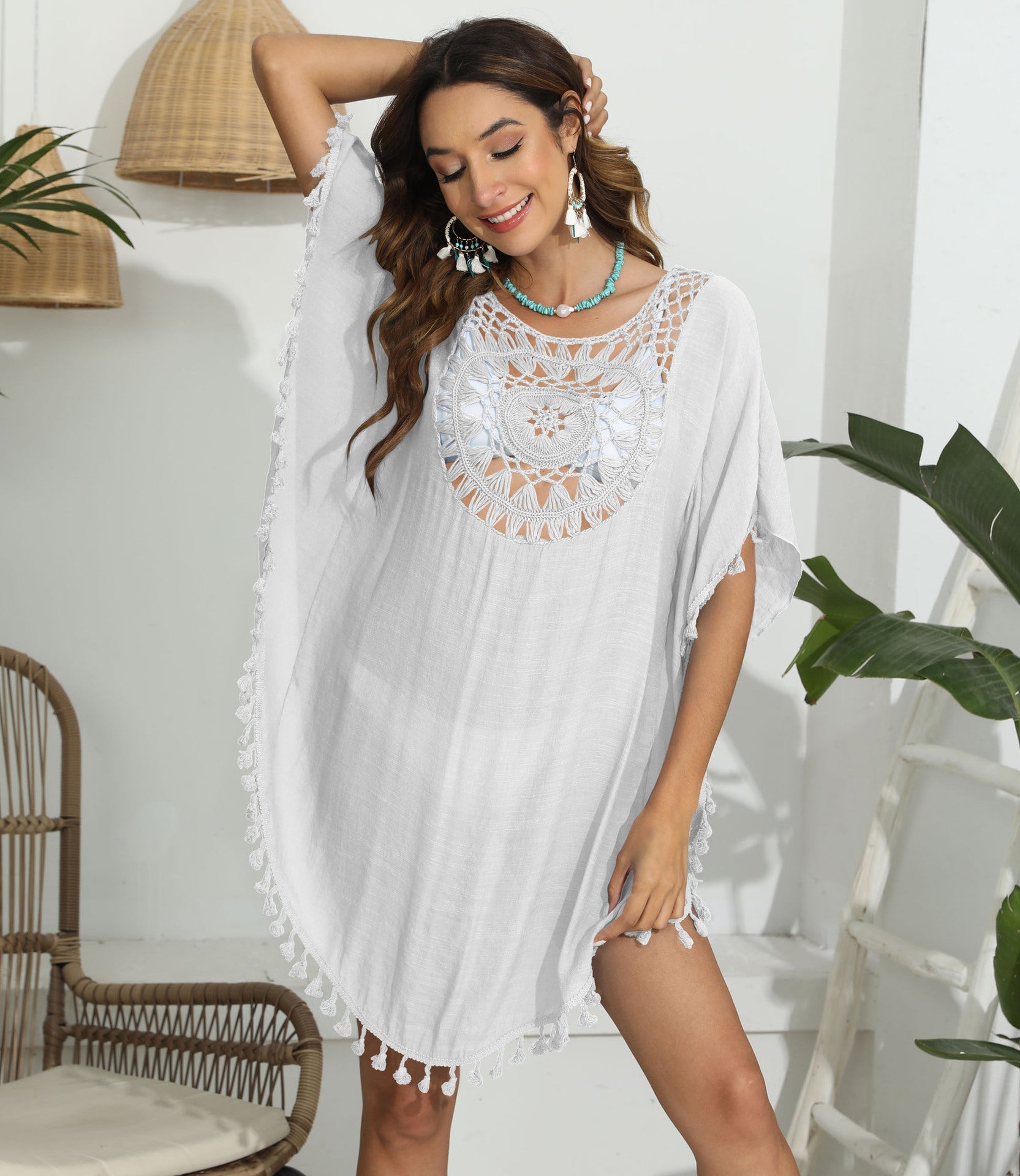 Women Ruffled Dress Women Clothing Hand Crocheting Stitching Tassel Beach Beach Cover Up