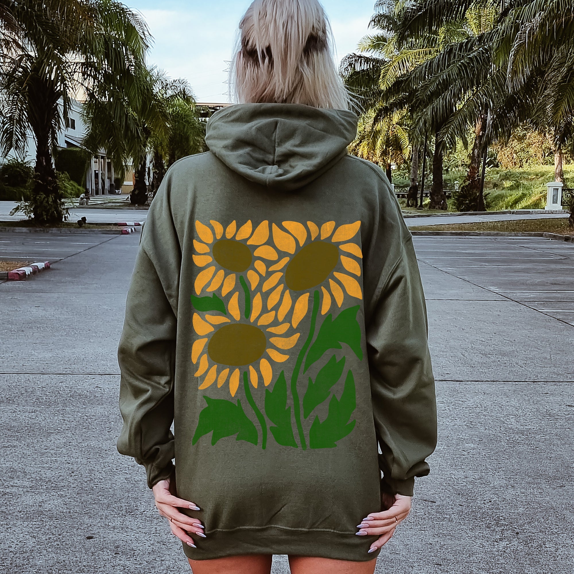 Boho Sunflowers, Retro Floral Hoodie