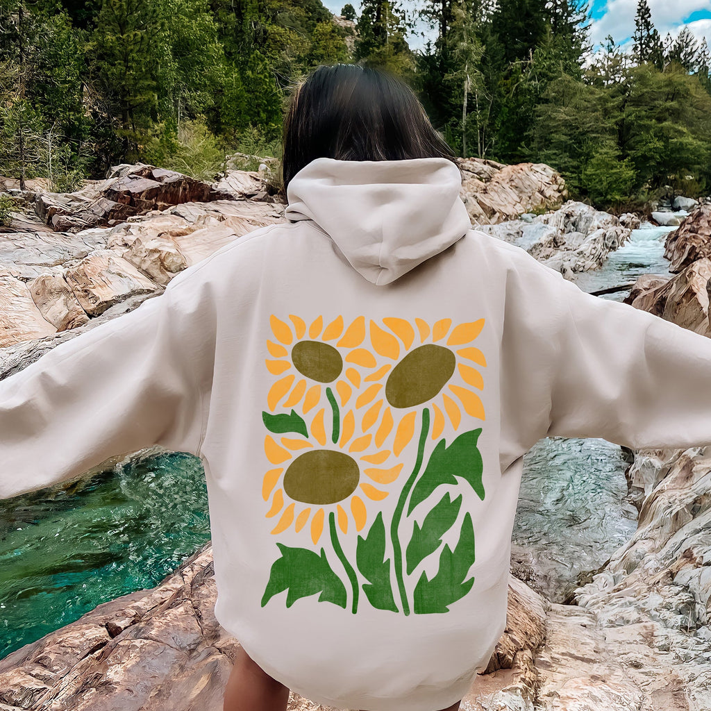 Boho Sunflowers, Retro Floral Hoodie
