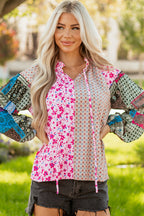 Boho Floral Patchwork Bubble Sleeve Blouse
