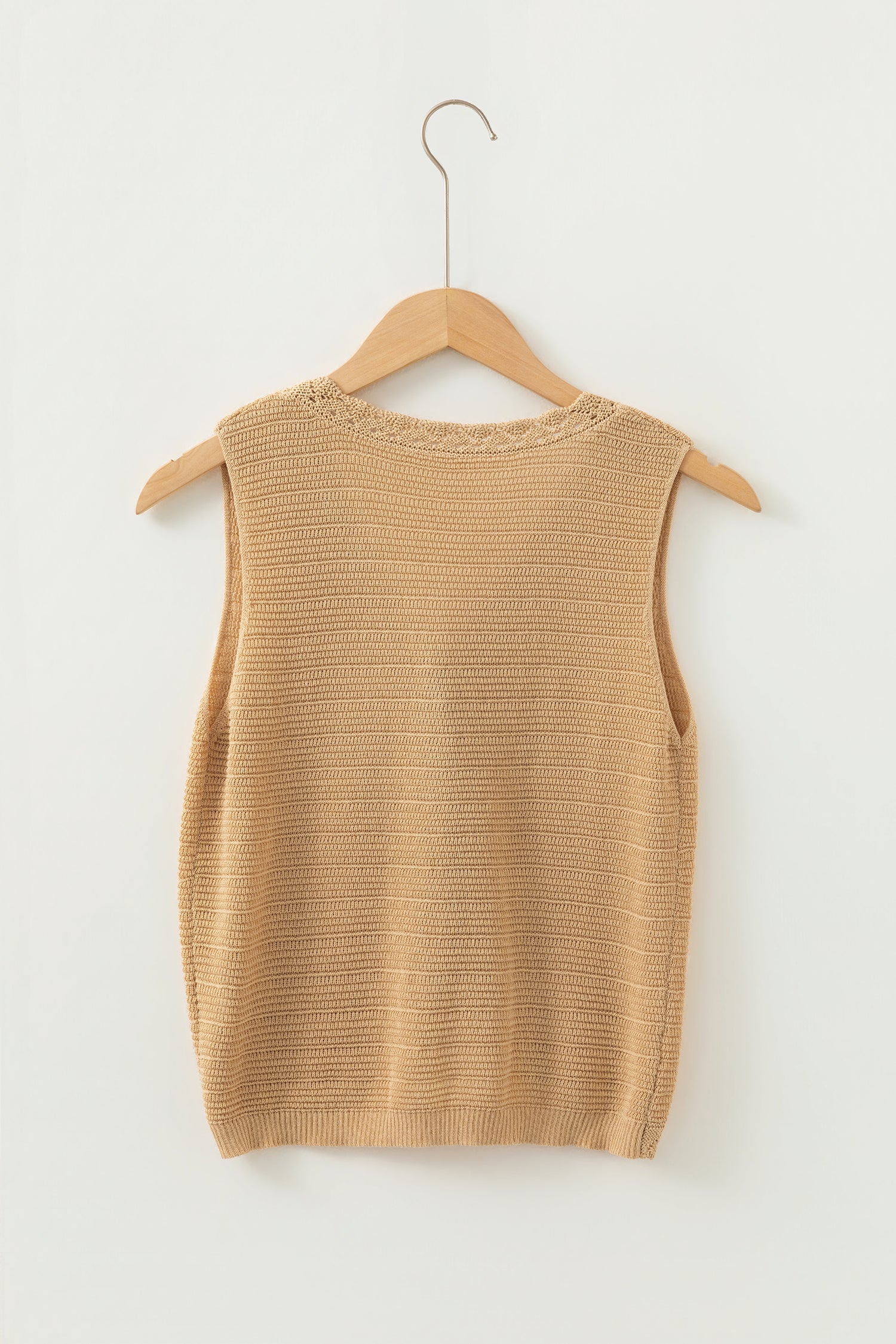 Boho Solid Eyelet Trim Buttoned Sweater Vest