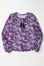 Boho Flower V-Neck Bubble Sleeve Top