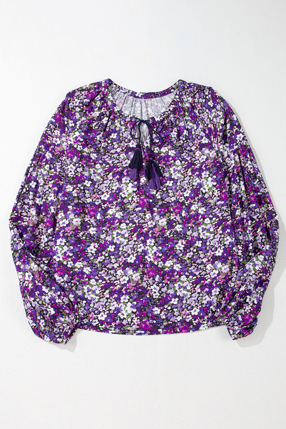 Boho Flower V-Neck Bubble Sleeve Top