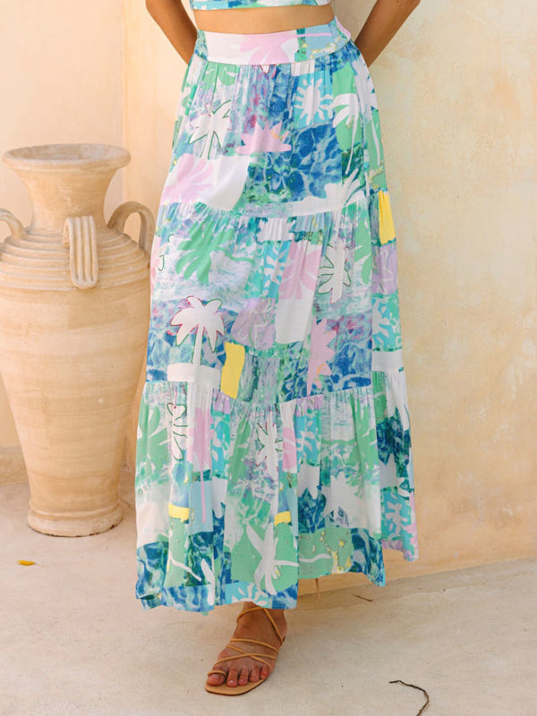 Bohemian Beach Skirt - Teal Resort Wear Flowing Maxi Skirt