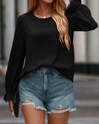 PRETTYGARDEN Womens Lace Crochet Long Sleeve Top Black Size XXL