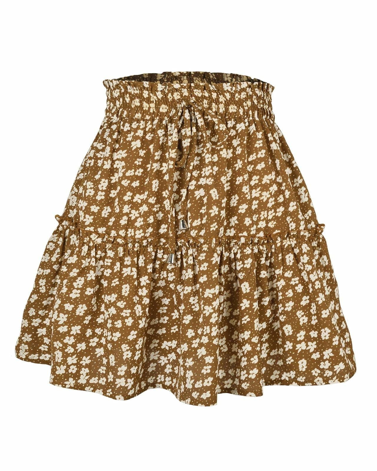 Women's Summer High Waist Drawstring Mini Skirt Casual Flowy Boho Size L